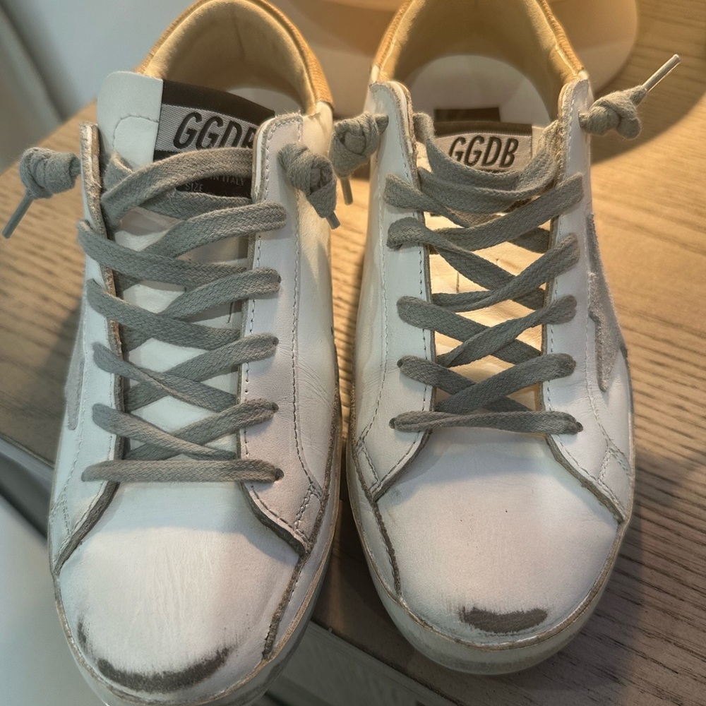 Golden Goose White Leather Superstar Sneakers with Gray Laces